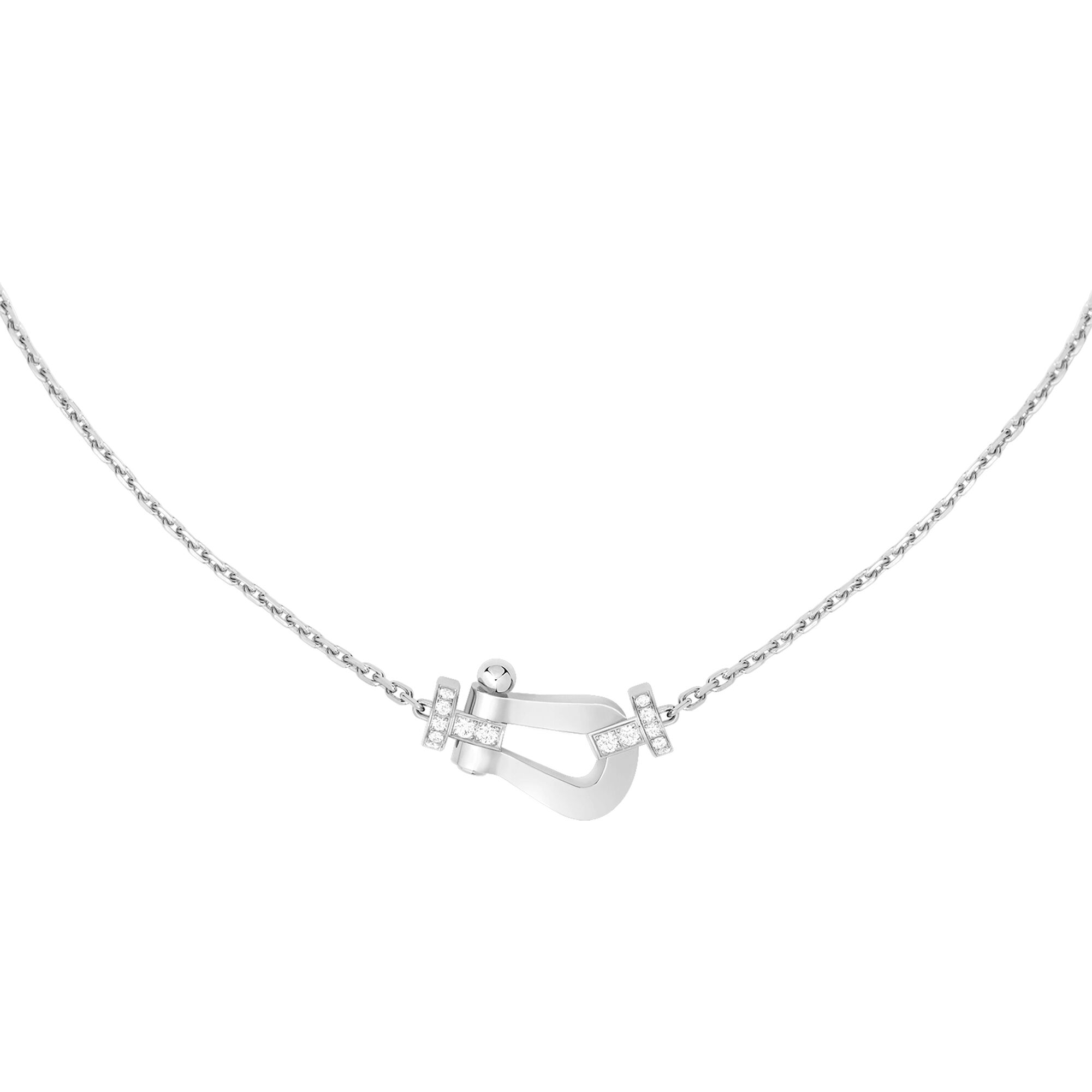 Fred Force 10 Large White Gold and Half Pavé Diamond Necklace